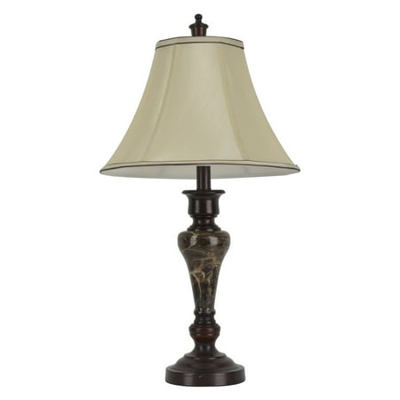 Match Bronze Table Lamp - Bronze Table Lamp with Brown Faux Marble and Bavaria Silk Shade
