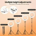 thumbnail image 2 of 18” Foldable LED Ring Light with Stand for iPhone & iPad, Dimmable 2700-6500K with LED Display, 2 USB Ports & 4 Phone/Tablet Holders – Perfect for Makeup, Tattoo, Barber, Studio & Video Recording, 2 of 7