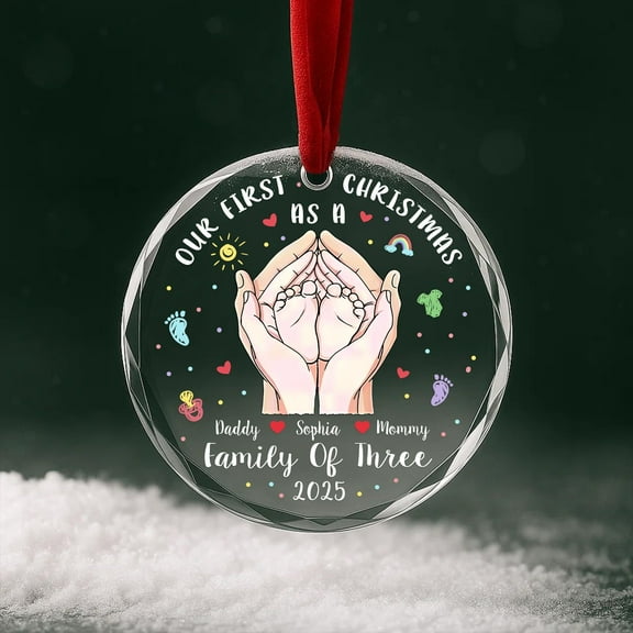 Our First Christmas Family of Three Ornament | Personalized Names & Baby Keepsake, Custom Family Christmas Decoration