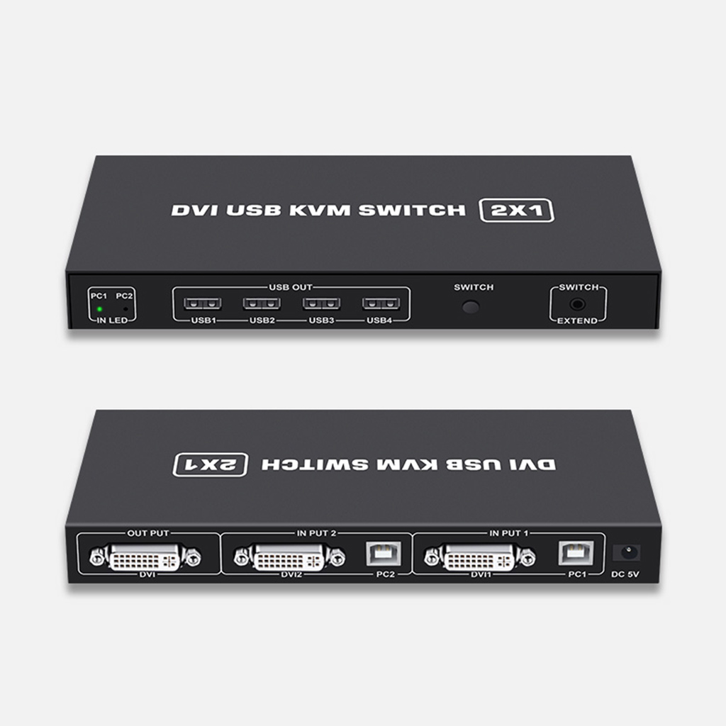 WINDLAND DVI KVM Switch 2-port DVI Screen Splitter 2 In 1 Out Adapter for Keyboard and Mouse Printer Computer Shared Switcher Hub