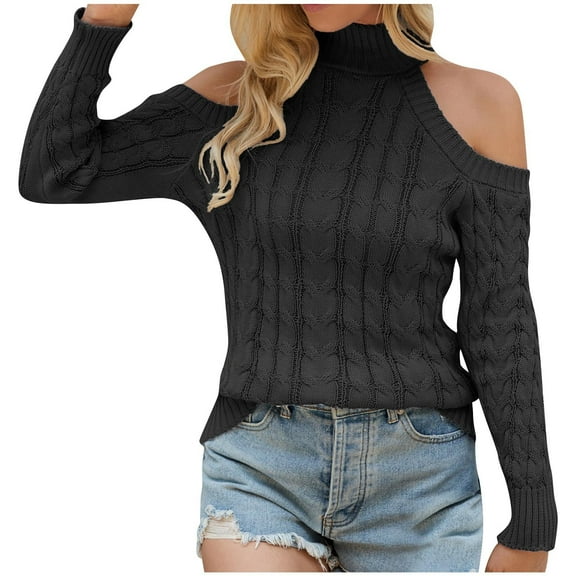 Quinlirra Oversized Sweaters for Women Off Shoulder Women's Casual Fashion Long Sleeved Solid Off Shoulder High Neck Sweater Tops