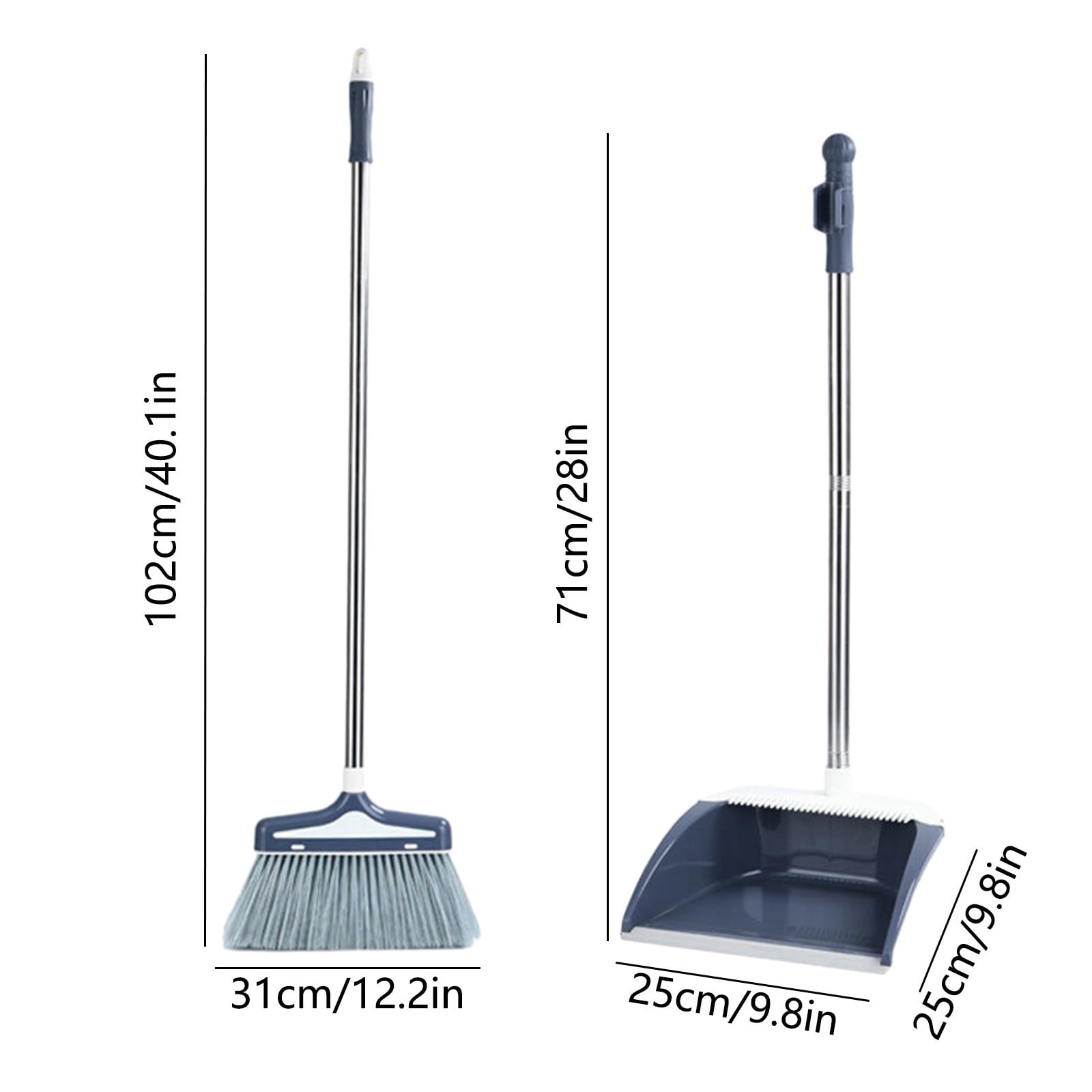 Xhegex Brooms And Dustpan Set With Long Handle- Windproof Stand Up Dustpan With Brooms Combo For Home Kitchen Room Office Lobby Floor Use