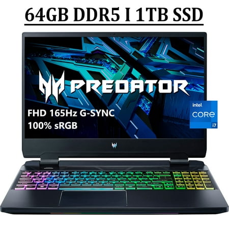 Acer Predator Helios 300 15 Gaming Laptop 15.6" FHD IPS 165Hz Display 12th Gen Intel 14-Core i7-12700H Processor 64GB DDR5 1TB SSD NVIDIA GeForce RTX 3060 6GB RGB Backlit DTS X Ultra Win11 Black
