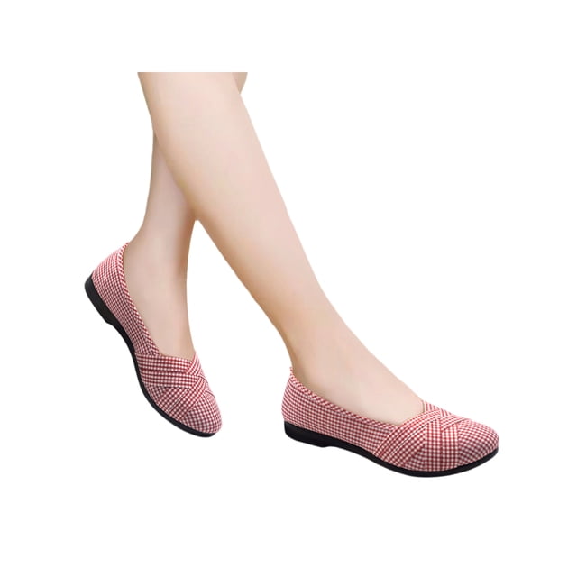 MAWCLOS Chaussures Décontractées pour Femmes Bout Rond Plates Antidérapantes Respirantes Baskets à Enfiler pour Voyage Marche Rouge 7.5