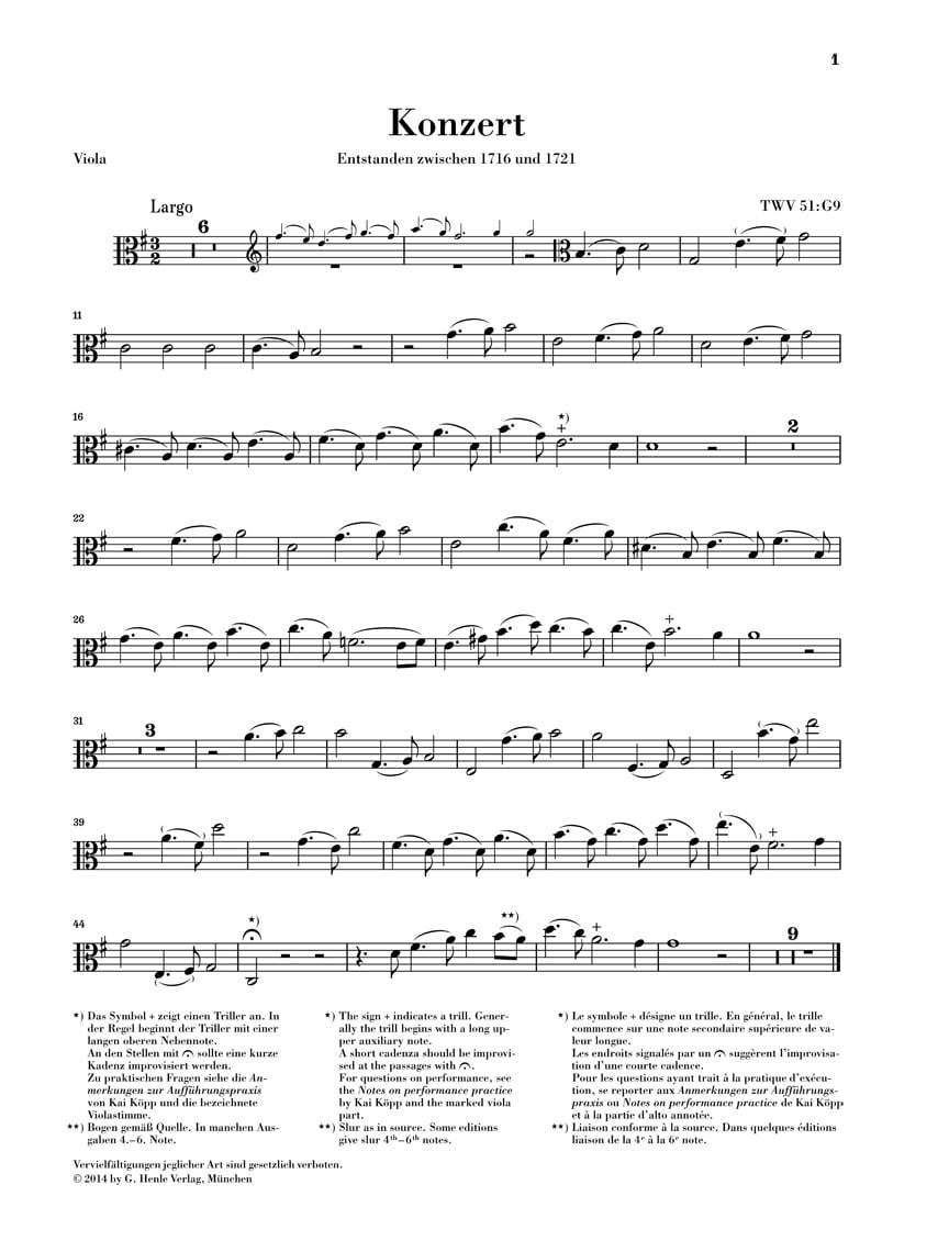 G. Henle Verlag Viola Concerto in G Major (Viola with Piano Reduction) Henle Music Folios Series Softcover