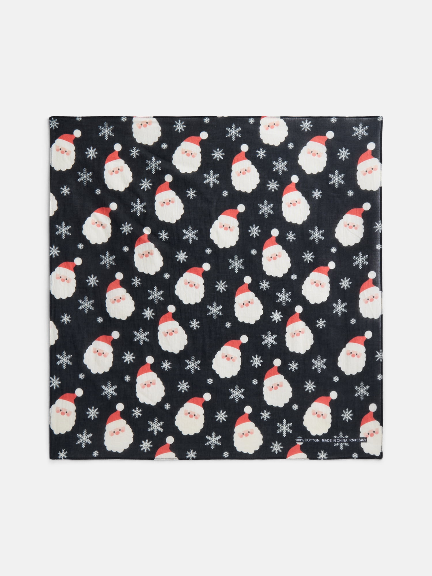 Holiday Time Woven Santa Snow Bandana, One Size, Black/Multi, Cotton