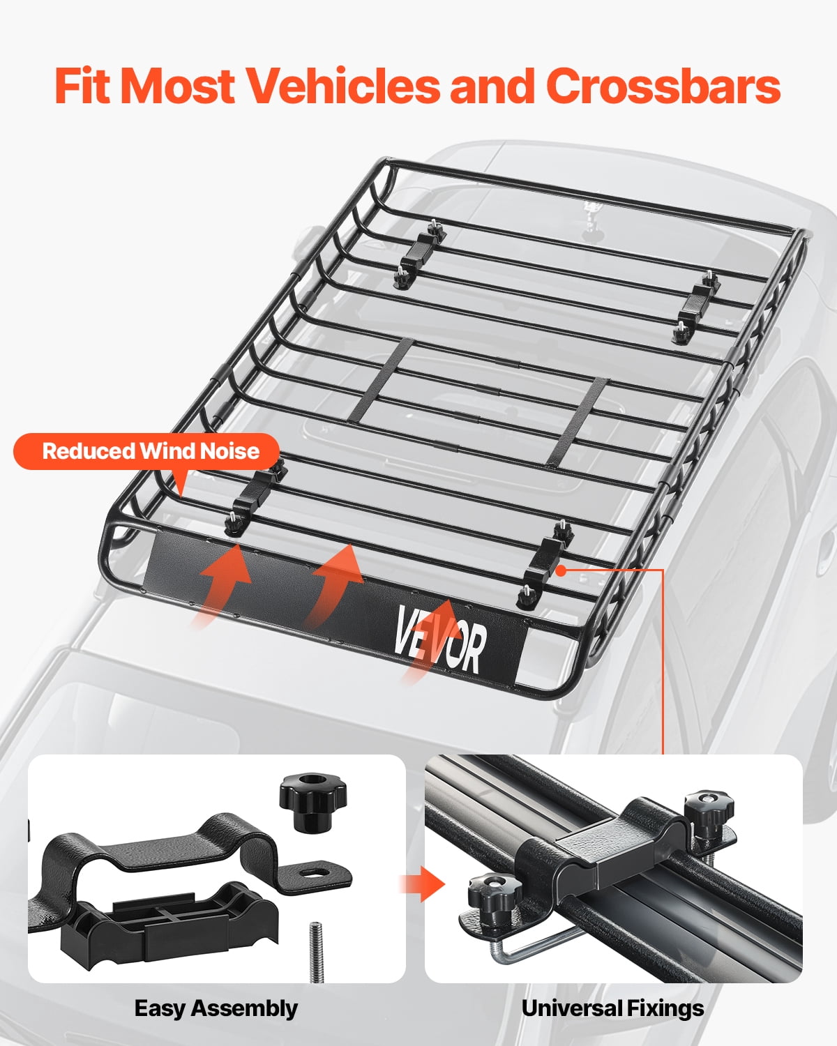 VEVOR Roof Rack Basket, 51 x 36 x 4.1 in, Universal Rooftop Cargo Carrier with 1120 x 870 x 260 mm Cargo Bag, Net, Ratchet Straps, 200 lbs Max Load Capacity Car Top Luggage Holder