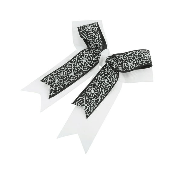 Unique Bargains 1 Pc Duckbill Clip Halloween Bow Double-layer Ribbon Hair Clip for Women Black White