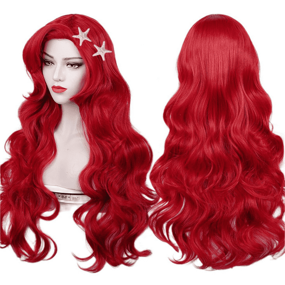 Morovan Red Curly Wig Adult Long Hair Daily Wig Heat Resistant Synthetic Fiber for Halloween for Cosplay for Christmas