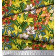 thumbnail image 2 of Soimoi Yellow polyester Crepe Fabric Leaves, & Lily Floral Fabric Prints By Yard 42 Inch Wide, 2 of 3