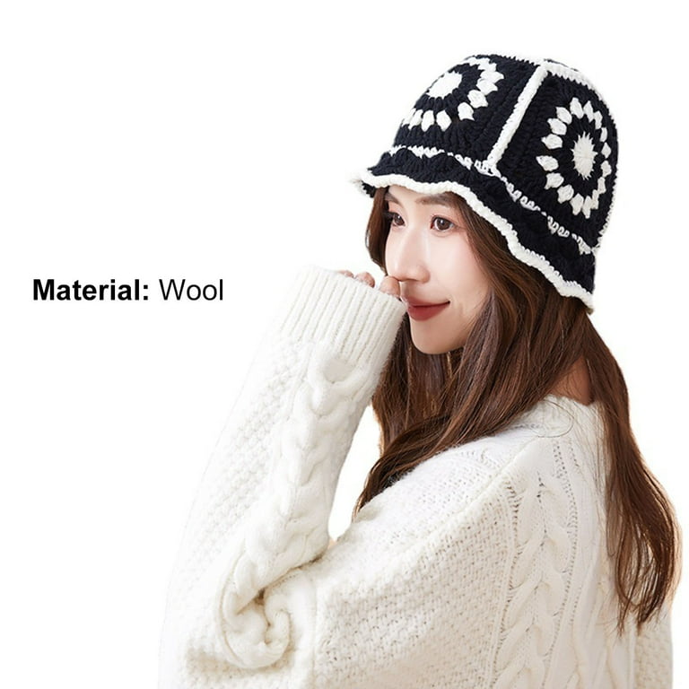 Knit Bucket Hat for Women Warm Wide Brim Cable Fisherman Caps
