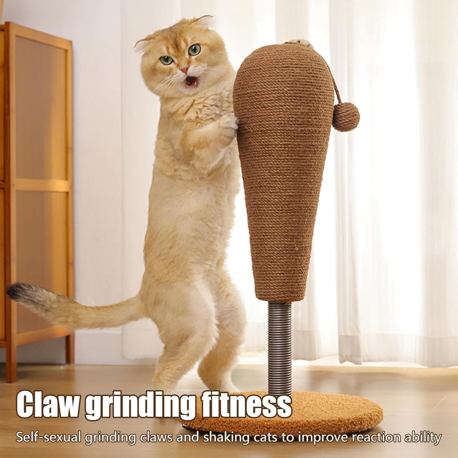 Colourtree Kitten Scratching Post, Vertical Cat Scratcher, Adorable Furniture Protector with Hanging Ball Toy, Interactive Indoor Pet Training Post for Apartment Bedroom Home