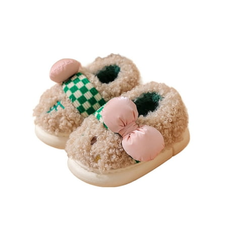 

Lacyhop Unisex Indoor Shoe Warm Lined Animal Slippers Bow Fuzzy Slipper Walking Comfort House Shoes Cozy Cartoon Fluffy Slides Cat Beige 8C-9C