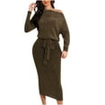thumbnail image 1 of Pompotops Robe Décontractée de Mode pour Femme, Chandail à Manches Longues, Col en V, Aguichant, Épaules Dénudées, 1 of 5