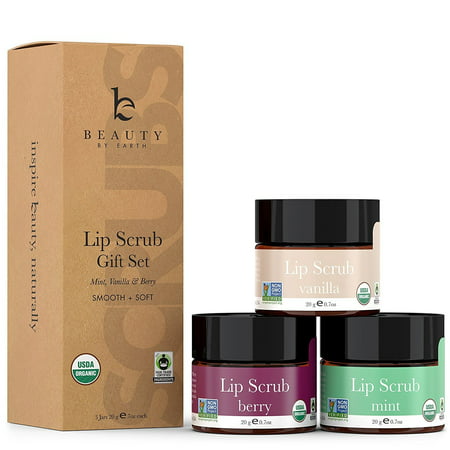 Lip Scrub Gift Set - Organic Exfoliating Sugar Scrubs, Exfoliator for Chapped Dry Lips, Moisturizes With Best Lush Natural Ingredient; Use With Balm or Lipstick; Berry, Mint & Vanilla Flavors (3 (Best Thing To Use For Chapped Lips)