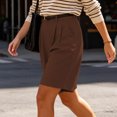 thumbnail image 6 of Women's Wide Leg Shorts Baeitkot Women's High Waisted Shorts Pleated Wide Leg Knee Length Casual Shorts with Pockets for Work Office Coffee M, 6 of 9