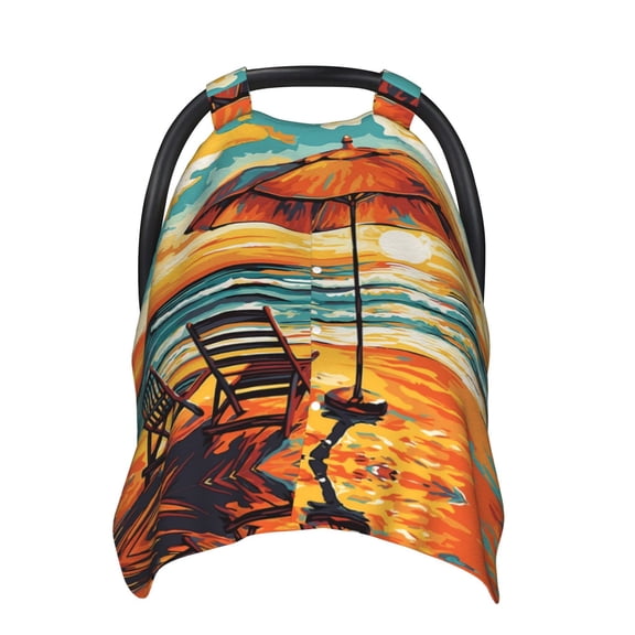 Car Seat Cover Baby - Beach Umbrella Sunset Breathable Infant Car Seat Cover for Baby Carseat, Lightweight Comfort Baby Essentials Must Haves Newborn Stuff for Girl Boy