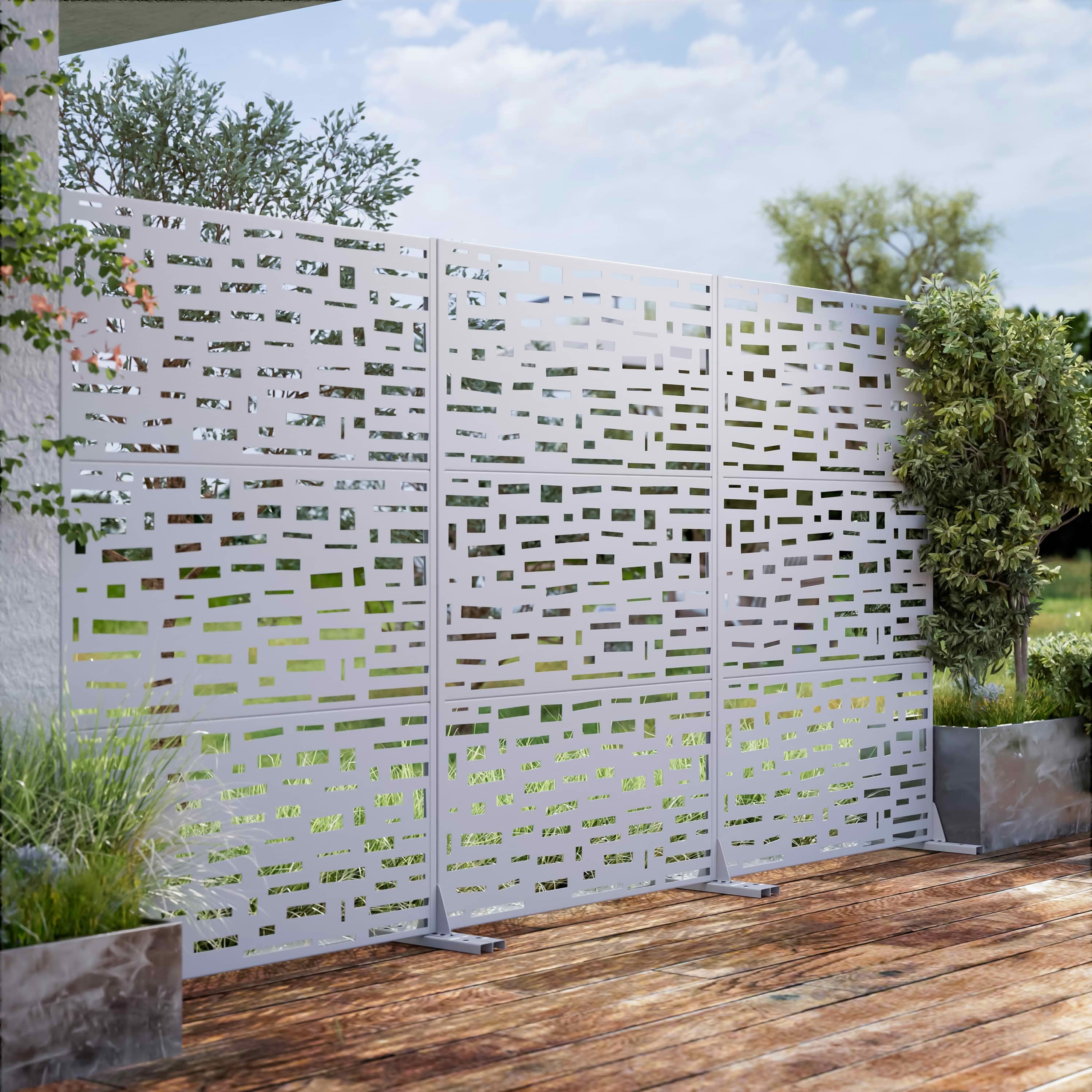 MAYEERTY 72x47x16 Inch White Rectangular Galvanized Steel Privacy Screen, 6 Piece Set for Outdoor Street