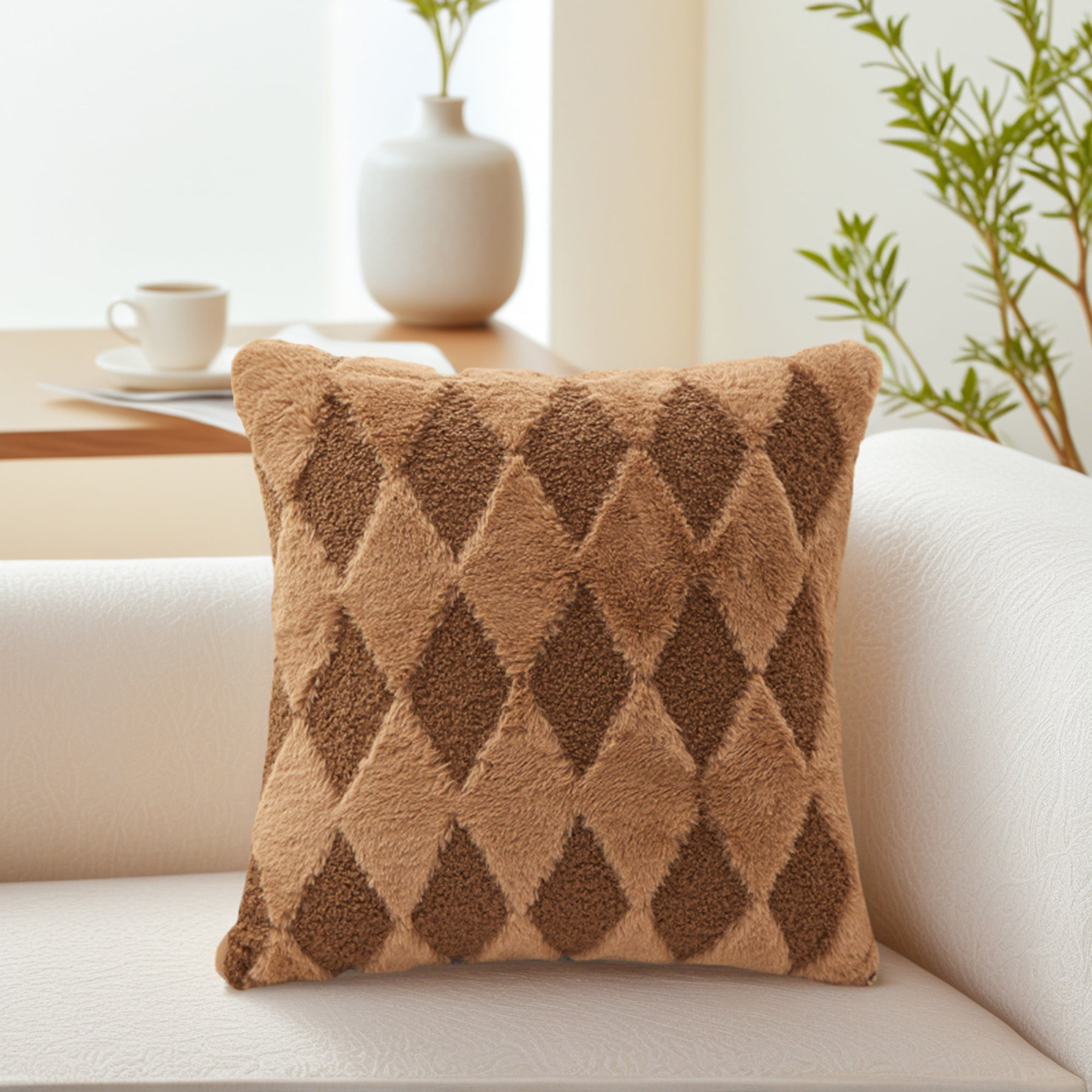 Unique Bargains Pack of 2 Plush Throw Pillow Covers with Diamond Pattern Dark Brown