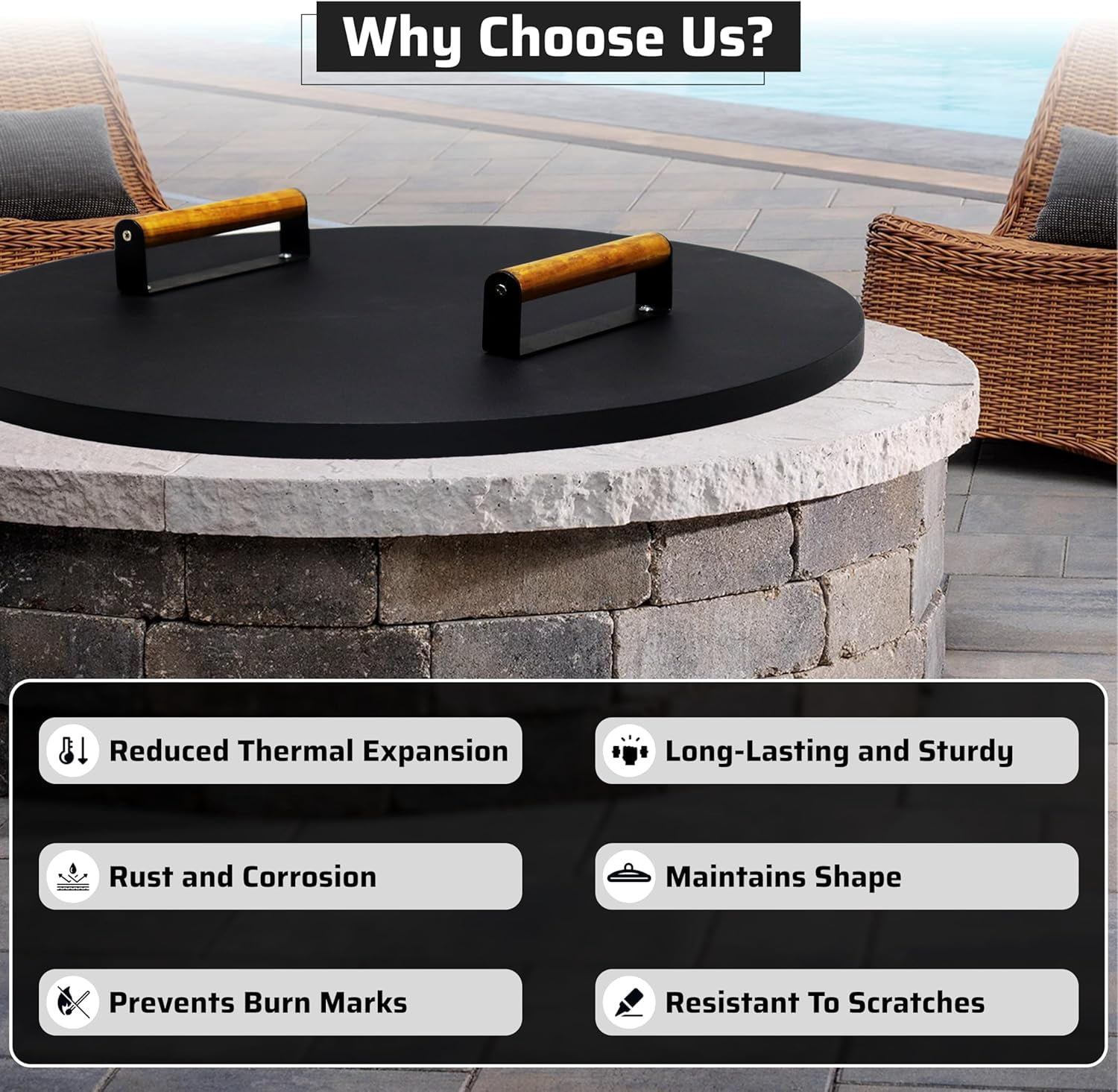 FEBTECH 22" Tabletop Fire Pit Lid - 16 Gauge Carbon Steel Fire Pit Potective Shield With Heat Resistant Coating - Perfect for Fire Pit Inside up to 20 Inches