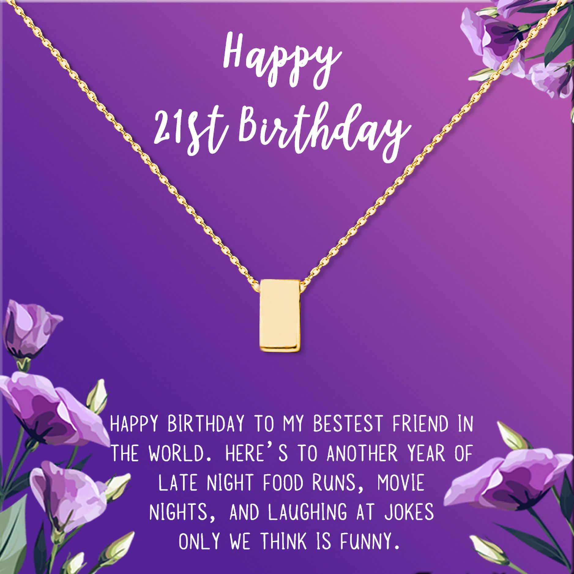 Anavia Happy 21st Birthday Gifts Stainless Steel Fashion Necklace Birthday Card Jewelry Gift for Her, Birthday Gift for Daughter-[Gold Cube, Royal Purple Gift Card]