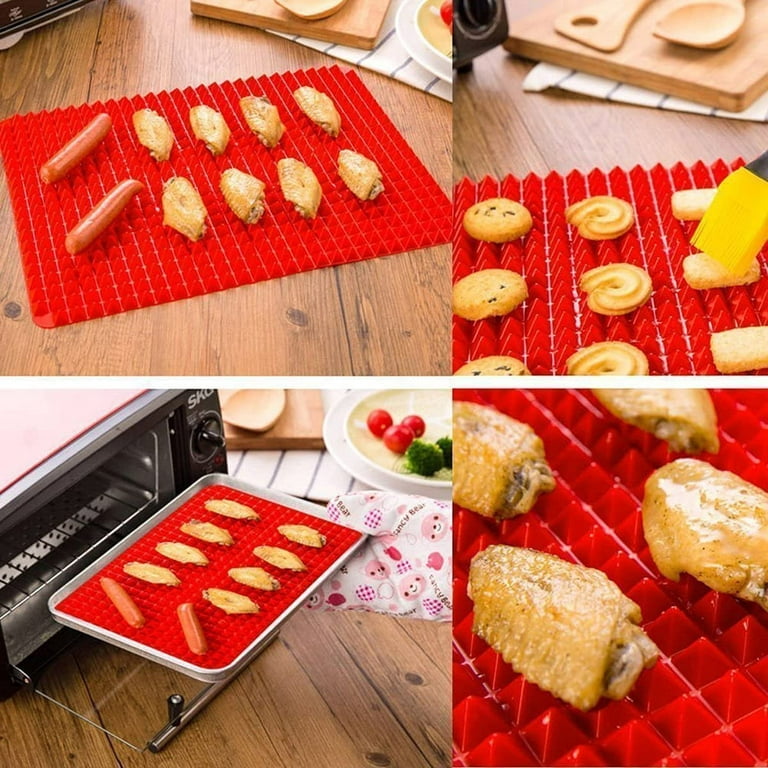 Red Pyramid Silicone Baking Mat - Nonstick Bakeware Microwave Bacon Cooker  Pastry Mats Red BBQ Grill Mat Baking Supplies - 16 X 11'' Healthy Food