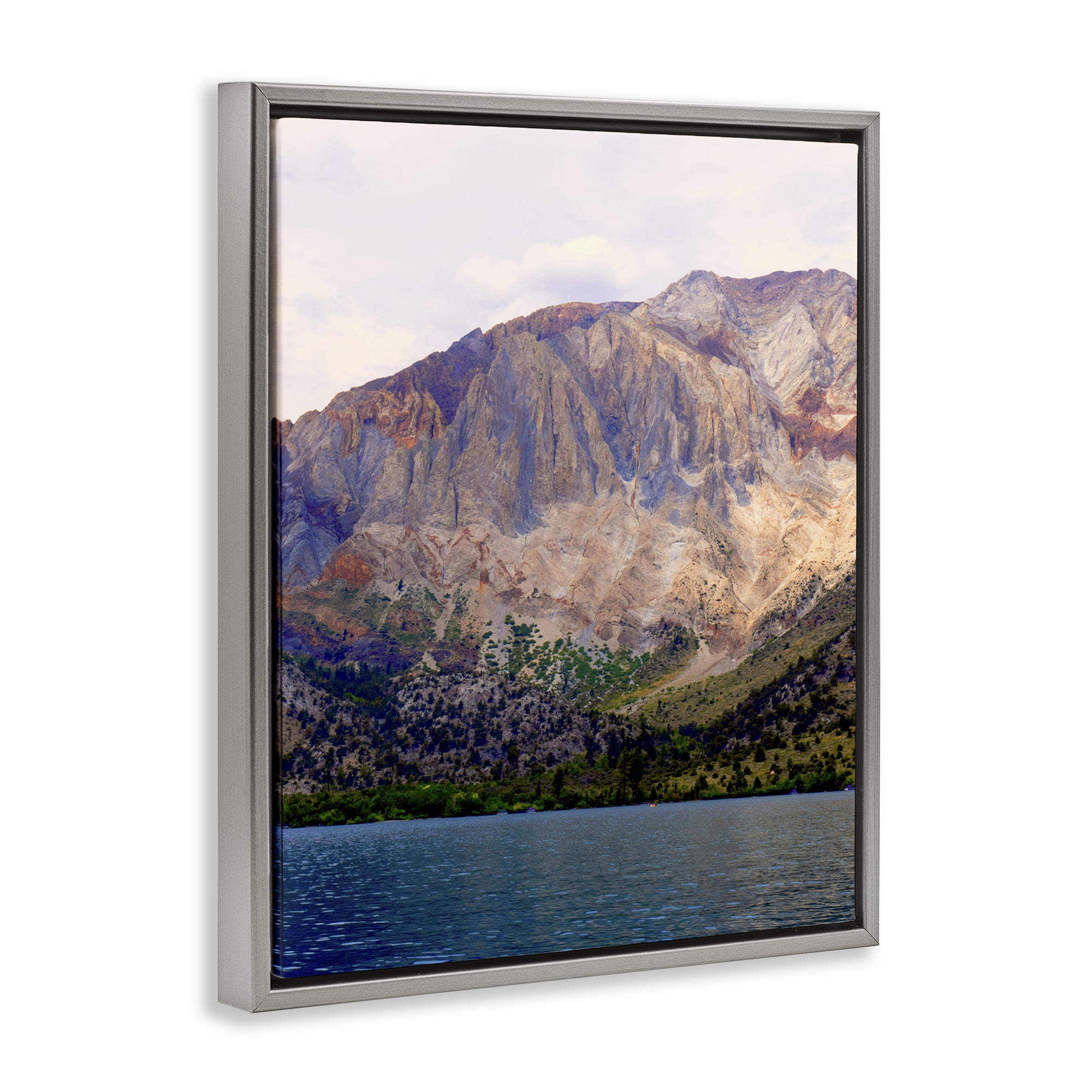 Stupell Industries Serene Lake Beneath Mountains Gray Framed Floater Canvas Wall Art, design by Gemma Bardot