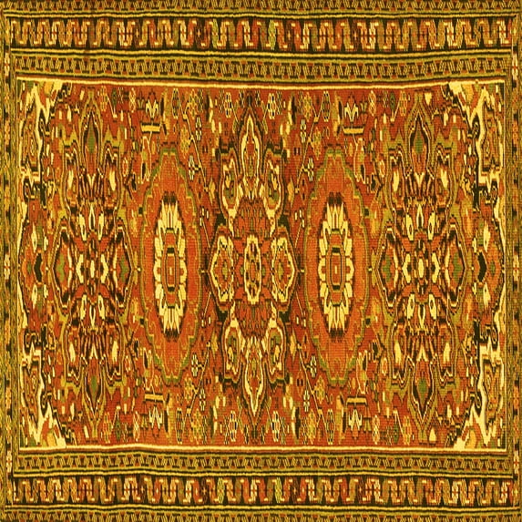 Ahgly Company Machine Washable Indoor Square Persian Yellow Traditional Area Rugs, 6' Square