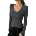 thumbnail image 2 of Long Sleeve Shirts for Women Scoop Neck Going Out Slim Basic Tshirts 2025 Trendy Tops Ribbed Knit Fall Outfits, 2 of 4