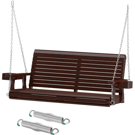 JINSEED Wooden Outdoor Hanging Swing Chair, 2 Seats Porch Swing with Cup Holders, 880LBS Weight Capacity, 22" Deep Seat Swing Bench Chair for Patio, Backyard, Garden