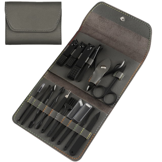 Set de manicura profesional, 16 piezas, kit de pedicura, cortaúñas con estuche de viaje para hombres, mujeres y adolescentes, para el cuidado de cutículas faciales, de orejas, de uñas y de pies.