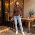 thumbnail image 4 of Women's Crew Neck Ribbed Knit Sweater, Long Sleeve Slim Fit Peplum Ruffle Hem Pullover Tops for Fall Daily Casual Outfits L, 4 of 7