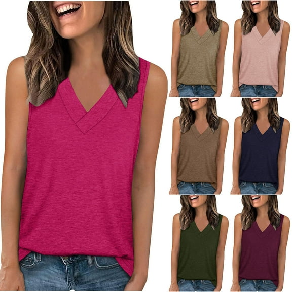 Women's Loose Fit V Neck Sleeveless Cotton Tank Top, Summer Tops for Ladies Army Green L
