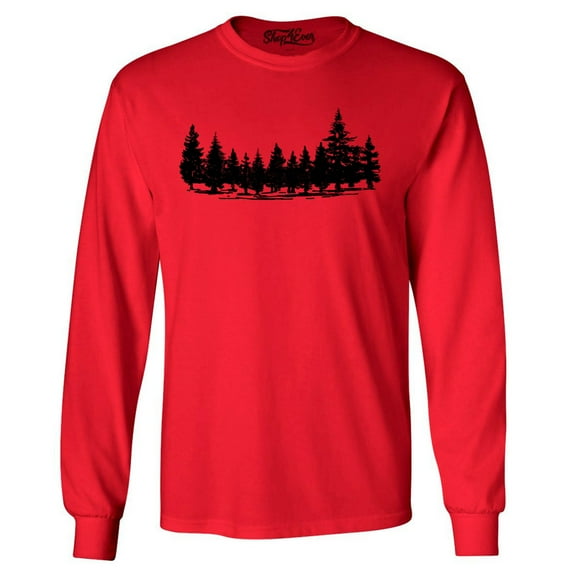 Shop4Ever Men's Forest Trees Nature Mountains Wildlife Long Sleeve Shirt Large Red