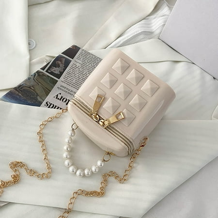 MI-YU-KI Fashion PU Solid Color Box Shoulder Messenger Bag Women Pearl Small Handbag