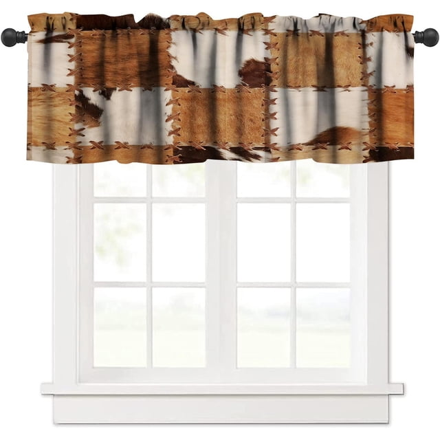Vintage Fur Patchwork Curtains Valance,Western Farm Animal Cow Fur Pattern Patchwork Valance,Home Kitchen Living Room Decor Window Valance,1 Panel 54" x 18"