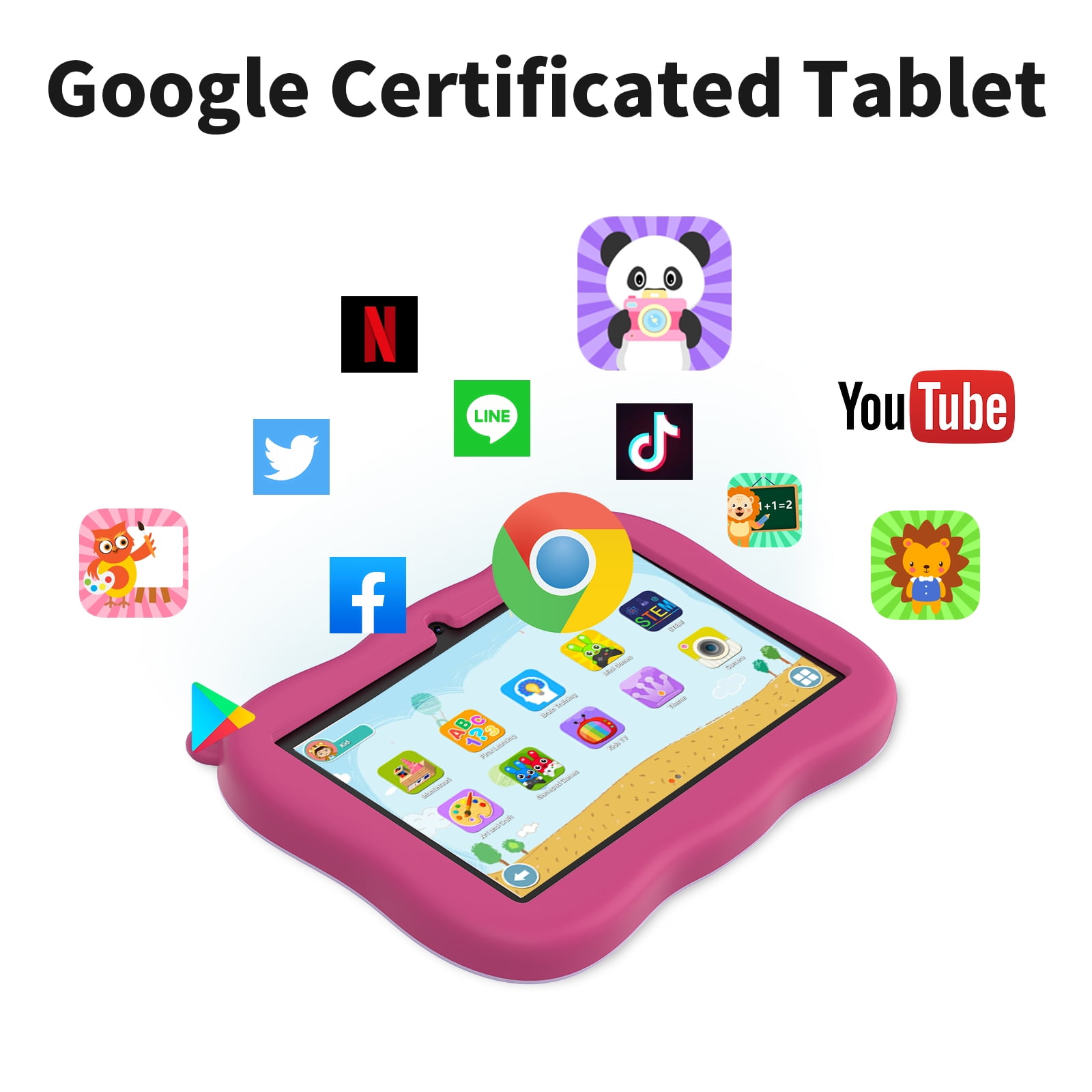 Tablet 7 inch Kids Tablet,Android 13,4GB RAM 32GB ROM,1024x600 Touch Screen with Kid-Proof Case,Parental Control,Pink