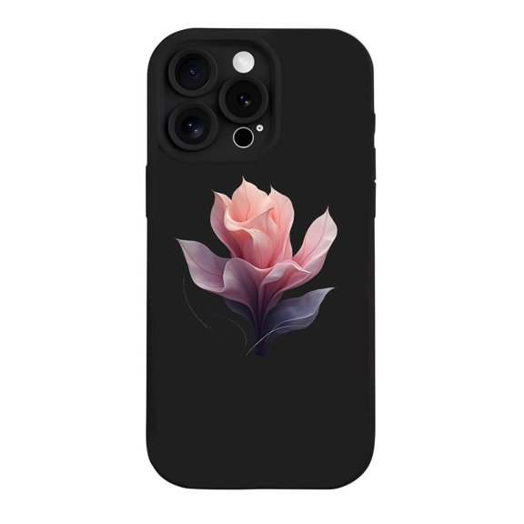 Stylish iPhone 15 Pro Case - Lightweight Yellowing Resistant with Vibrant Pink & Purple Floral Design on Black Background