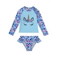 thumbnail image 4 of TiaoBug Kids Girls 2Pcs Fish Scales Rash Guard Swimsuit Long Sleeves Cartoon Swim Tops Ruffle Briefs Swimwear Bathing Suit Colorful 6, 4 of 7