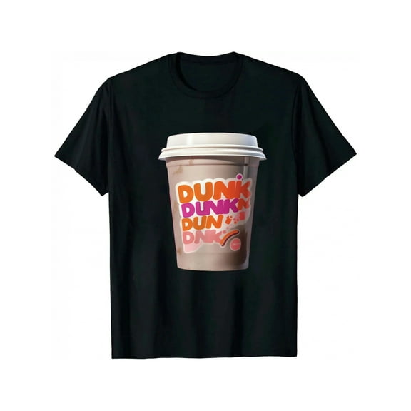 [Everyday Comfort] Women's Dunkin' Donuts Graphic Tee - Soft 100% Cotton, Casual Short Sleeve Crewneck T-Shirt with Coffee Cup Print, Perfect for Daily Wear & Work, Machine Washable