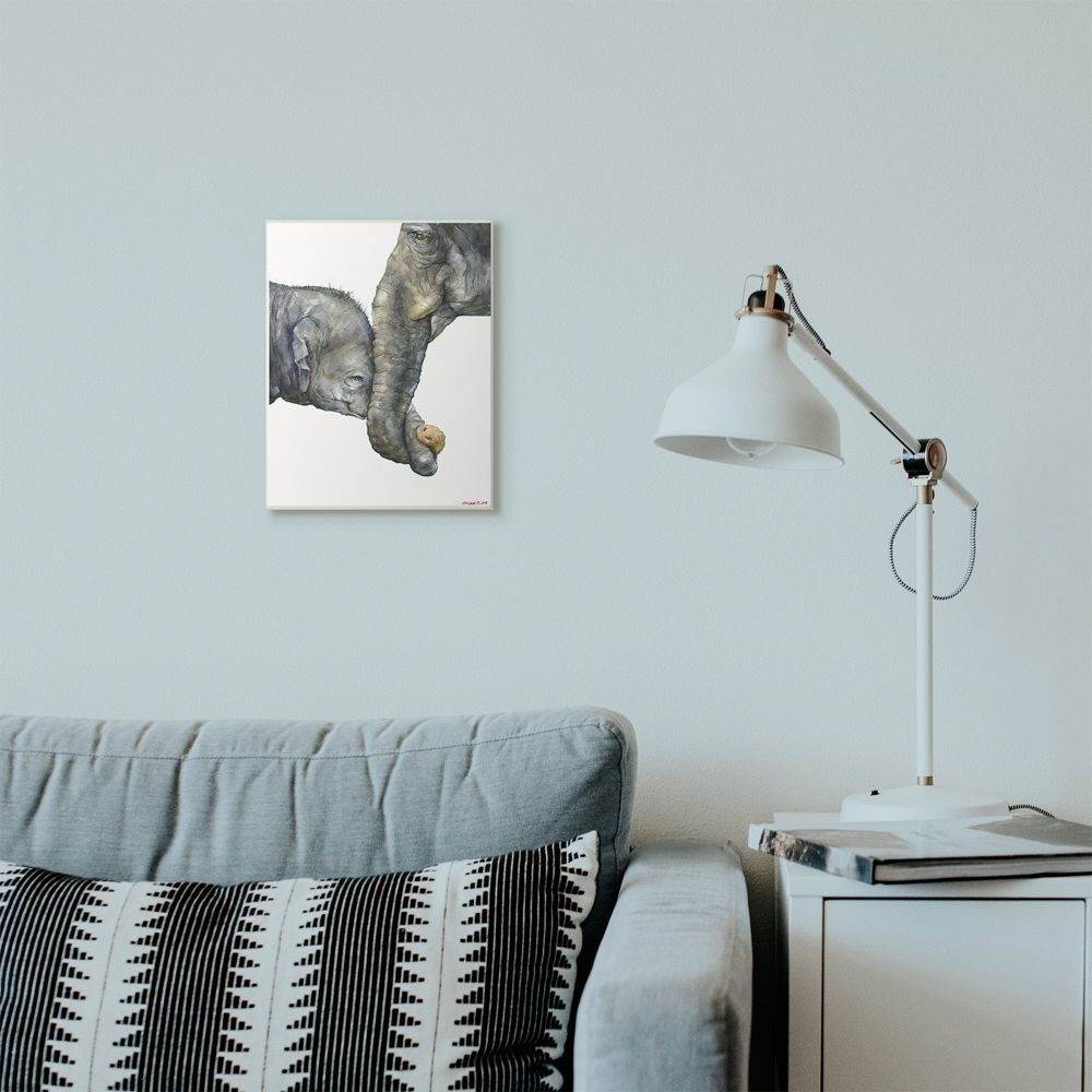 Stupell Industries Cute Baby Elephant Family Animal Watercolor Painting Wall Plaque Art by George Dyachenko