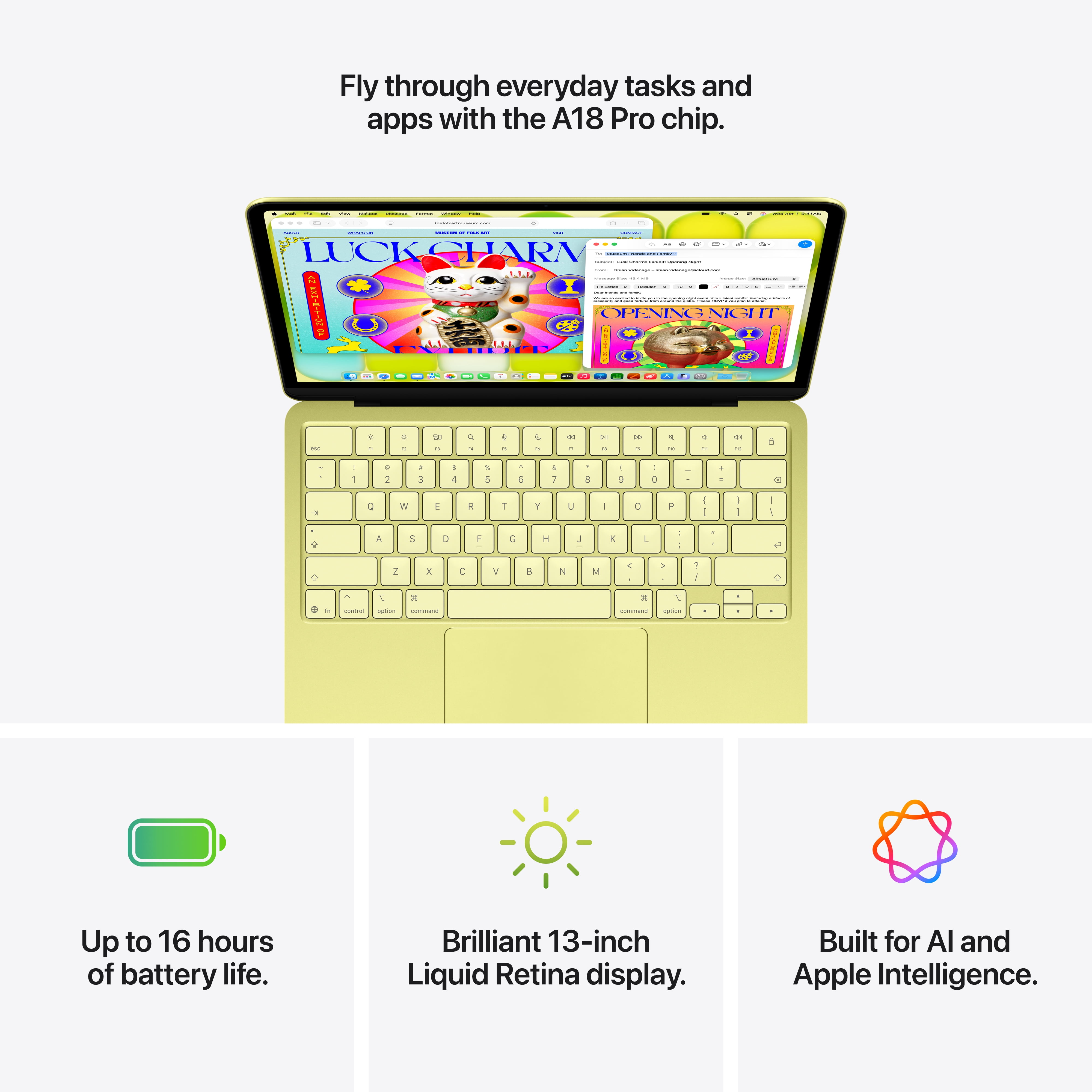 Apple 13-inch MacBook Neo Apple A18 Pro chip with 6‑core CPU and 5‑core GPU - Memory - SSD - Citrus