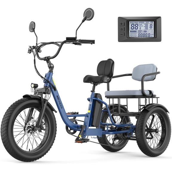ANCHEER 20"x4" Fat Tire Electric Tricycle,Peak 1500W Electric Trike for Adults,48V/18Ah E Trike with 2 Seater,Max 15.5Mph,LCD Display,65 Miles 3-Wheel Electric Bike UL2849 Certified