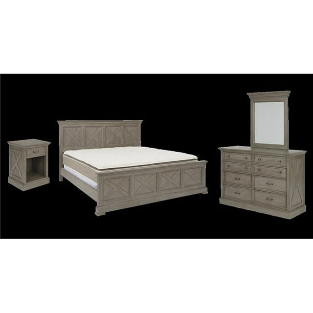 Homestyles 5525-6022 Marchette Très Grand Size Bed&44; Table de Chevet et Commode avec Miroir - Gris