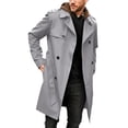 thumbnail image 2 of Mens Pea Coats Double Breasted Notched Lapel Belt Casual Slim Fit Trench Coat Mid Long Fall Winter Windproof Overcoat with Pockets Gray, 2 of 6