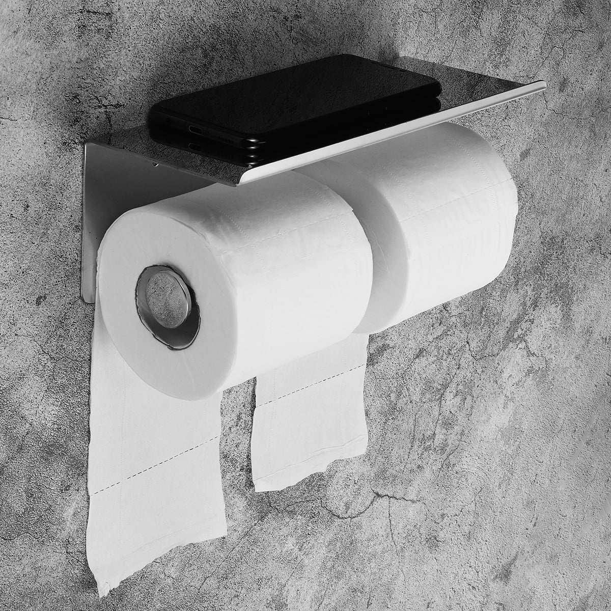 Toilet Dual Roll Paper Holder Tissue Storage Shelf Wall Mounted