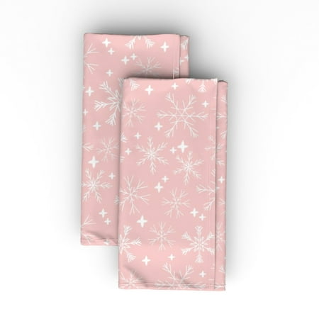 

Cotton Sateen Dinner Napkins (Set of 2) - Winter Snowflakes Pastel Pink Cute Best Holiday Pattern Snowflake Christmas Print Cloth Dinner Napkins by Spoonflower