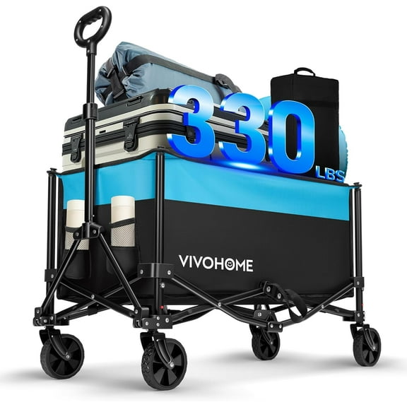 SPECSTAR 330lbs Collapsible Wagon Carts,  170L Utility Heavy Duty Foldable All-Terrain Wagons with Cup Holders