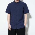 thumbnail image 4 of Camisas De Vestir Para Hombre 5xl Novedad de verano, camisa de estilo étnico, camisa de Color sólido, camisa de manga corta delgada con cuello levantado y botones para hombre (Navy, 5XL), 4 of 6