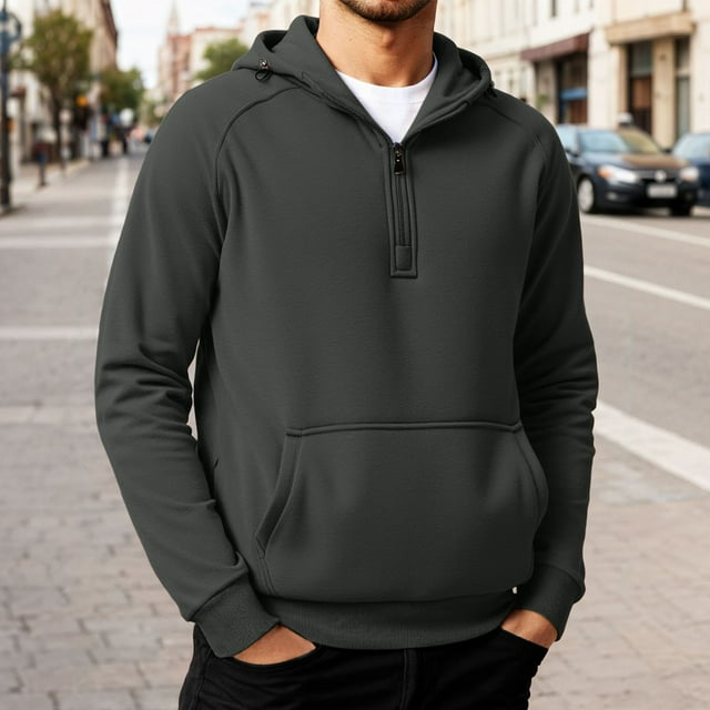 MHFRRA Sudadera con Capucha y Cremallera de Un Cuarto, Informal, Forrada, Cómoda, Suave, Cálida, para Invierno, Otoño, Exterior, Deportiva, con Capucha Gris